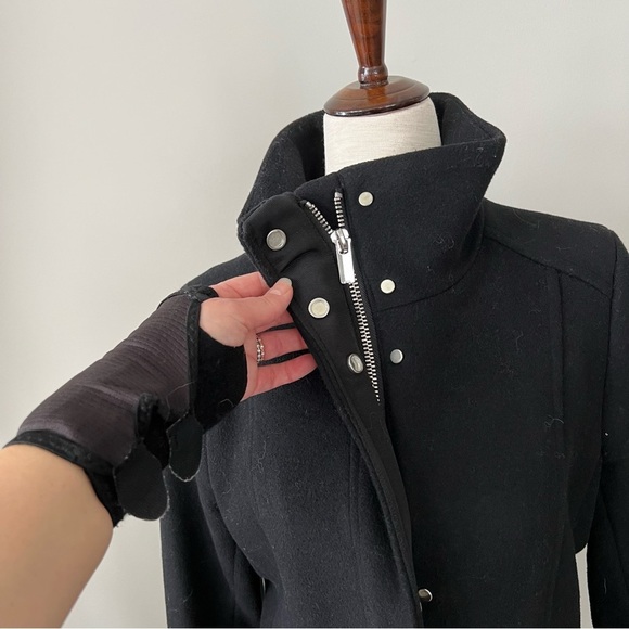 H&M Wool Funnel Neck Mid-Length Fitted Classic Coat with Silver Hardware - Picture 6 of 10